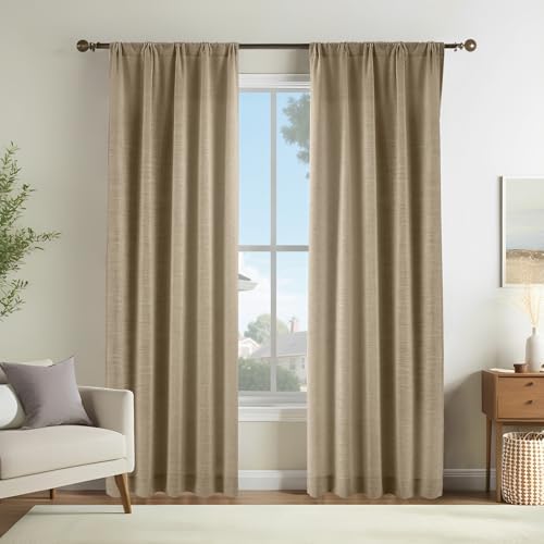 LUSTROWIN Natural Linen Curtains 108 Inches Long for Living Room