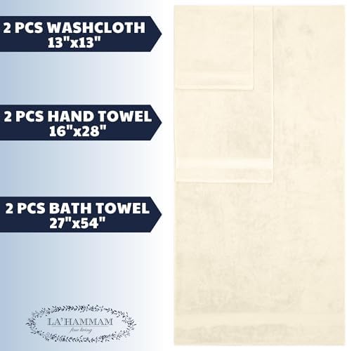 LA HAMMAM 6 Piece Towel Set - 2 Bath Towels, 2 Hand Towels, 2