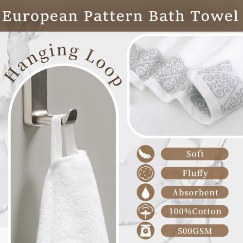 VOOVA & MOVAS Bath Towels 4 Pack, 100% Cotton, 27x55 in,White Gray