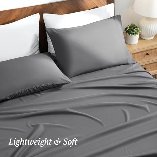 Cotton 4Pcs-Bed Sheet Set King 16" Deep Pocket Dark Grey