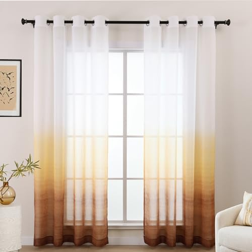 L.Z.E White Brown Ombre Sheer Curtains 96 Inches Long, Twilight