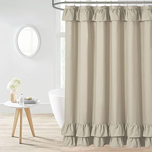 Khaki Ruffle Shower Curtain Farmhouse Fabric Cloth Shower Curtains for