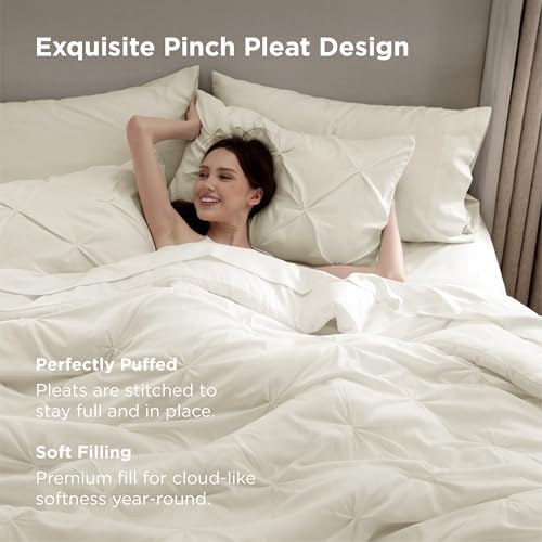 Bedsure 7-Piece Full Size Comforter Sets & Sheets, Ivory Full Bedding