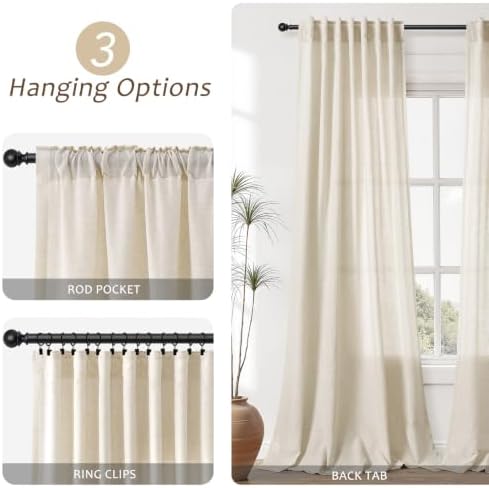 Aersas Extra Long Linen Curtains 52x120 Inches for Living Room, Birch