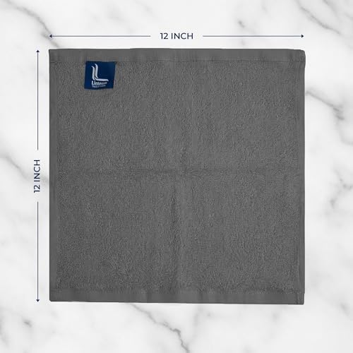 Linteum Zero Twist Washcloths 12x12, 100% Cotton – Grey, 24-Pack