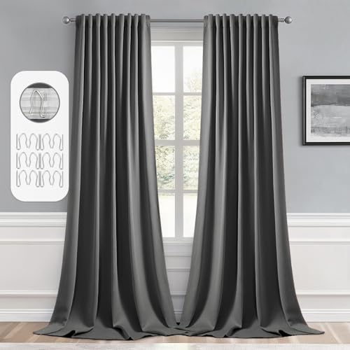 MIULEE Grey Back Tab Blackout Curtains 52x120 Inch Long 2 Panels Set