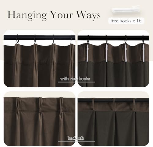 NICETOWN Velvet Pinch Pleated Back Tab Blackout Curtains 96 Inch Long
