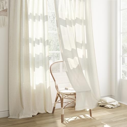 Joywell Linen Curtains 63 Inches Long for Living Room Hook Belt Cream