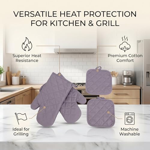 Oven Gloves and Pot Holders Set, Non Slip Kitchen Oven Gloves Cotton