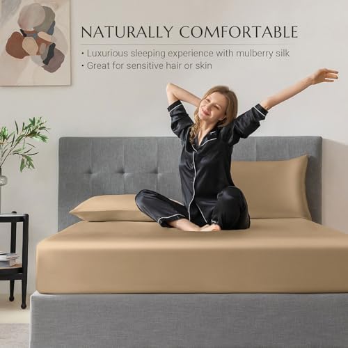 THXSILK 100% Mulberry Silk Fitted Sheet Set, 7A+ Silk 3 Pieces Bed