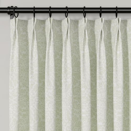 TWOPAGES Linen Textured Floral Curtain 108 Inch Length Pinch Pleat