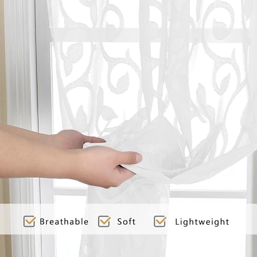 OWENIE Furman Extra Long Sheer White Curtains 96 inches Long for