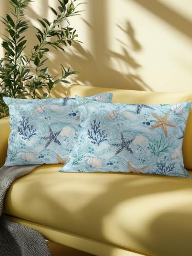 Waterproof Outdoor Throw Pillows with Inserts 12"x20" Set of 2,Coastal