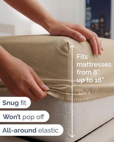 Lightweight 4 Piece Bed Sheet Set - Full Size Cooling Sheets - Wheat