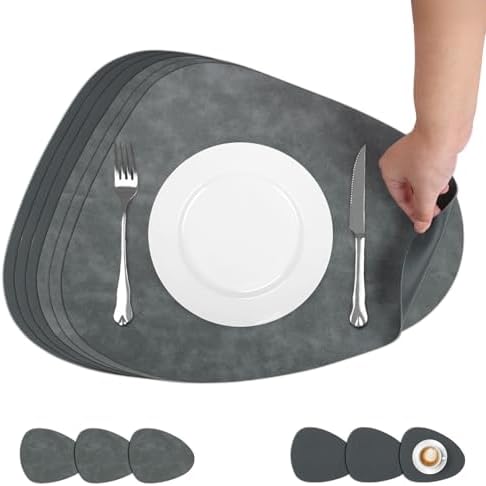 comfoyar Faux Leather Placemats and Coasters Set of 6, 13x16.5 Inch