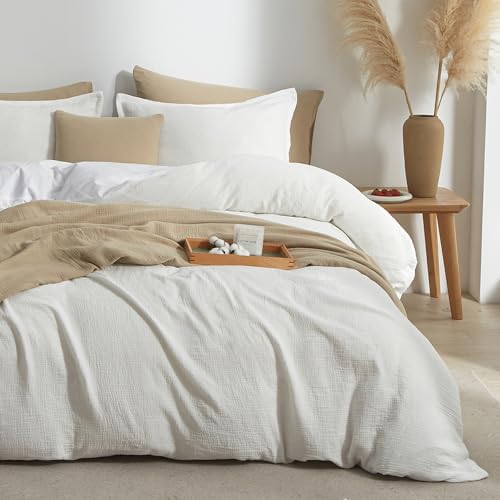 Bailix Muslin Duvet Cover Queen, 100% Cotton, White