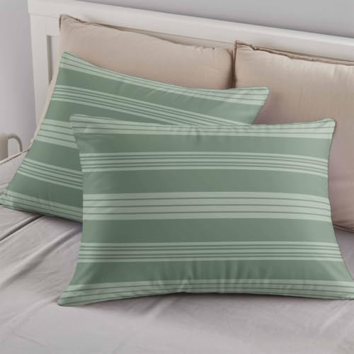 Sage Green Stripe Farmhouse Duvet Cover Set-4 Pieces Cal King Bedding