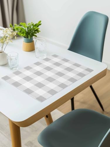 Grey White Plaid Placemat Set of 8, Modern Geometric Minimalist Grid