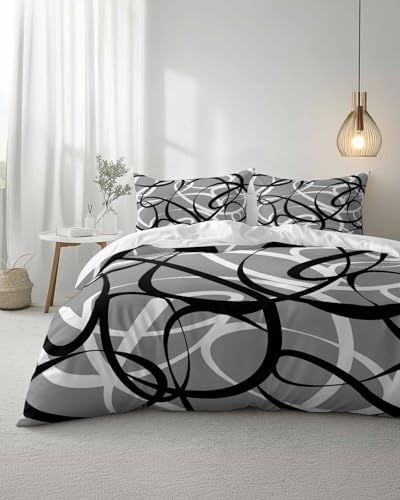 Duvet Cover Set Queen, Abstraction Distortion Lines Art 3 Piece