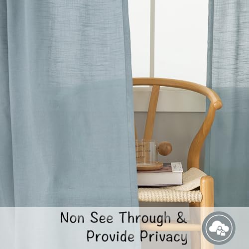 DONREN Stone Blue Linen Back Tab Curtains 96 Inches Long 2 Panels Set