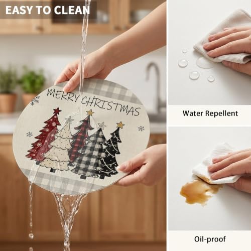 Christmas Tree Placemats Set of 1, Faux Leather Placemats Xmas Tree