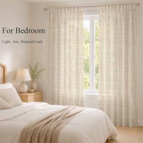Sheer Curtains 108 Inches Long, Cream Light Filtering Window Curtains