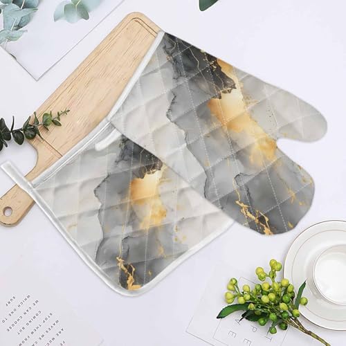 Quilted Cotton Terry Cloth Oven Mitt, Pot Holder Gray Black Marble