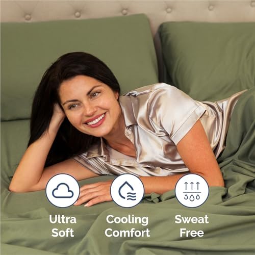 Split King Size 5 Piece Sheet Set - Comfy Breathable & Cooling - Sage