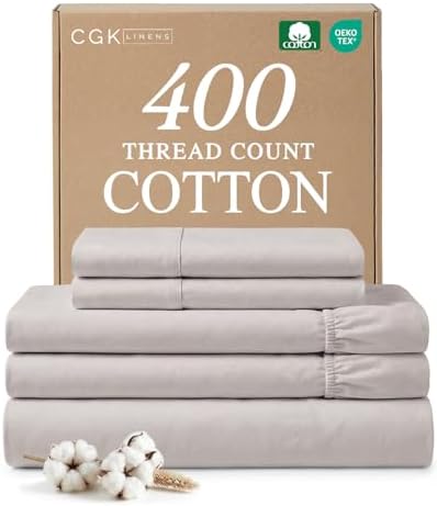 Split King 5 Piece 100% Cotton Sheet Set - 400 Thread Count - Light