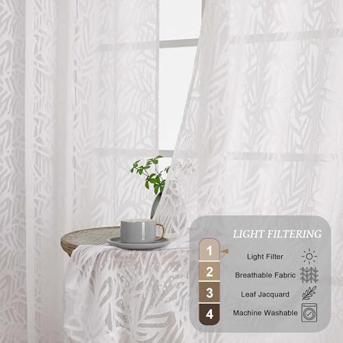 OVZME Extra Wide White Sheer Curtains 108 Inches Long 2 Panels Set