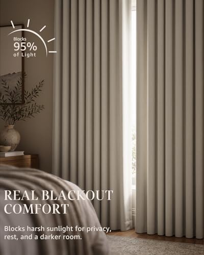 jinchan Beige Blackout Curtains 108 Inch Farmhouse Rod Pocket 2 Panels
