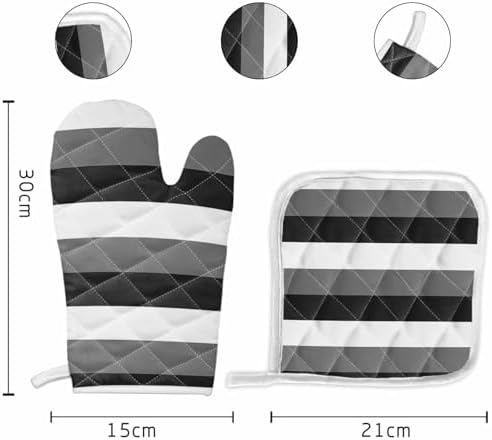 Oven Mitts and Pot Holder Set for Kitchen, Modern Gray Black White