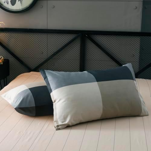 mixinni Queen Size Checkered Duvet Cover Set - 3 Piece Grey Geometric