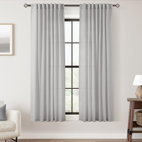 Linen Blend Grey Curtains for Living Room Back Tab Modern Farmhouse