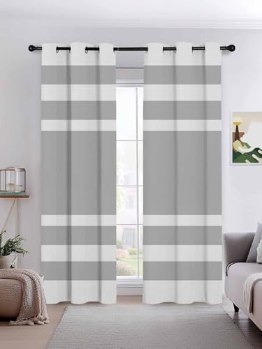 Gray Geometric Blackout Curtains 96 Inches Length 2 Panels Set, Fringe
