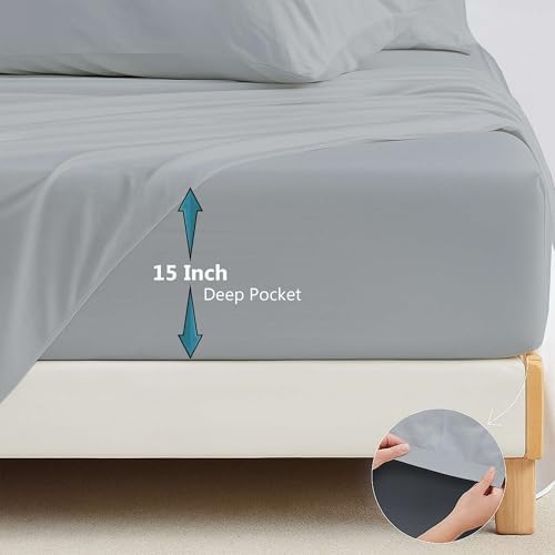 Ready To Rest 4 Piece Twin XL Sheets - Light Grey, 15 Inch Deep