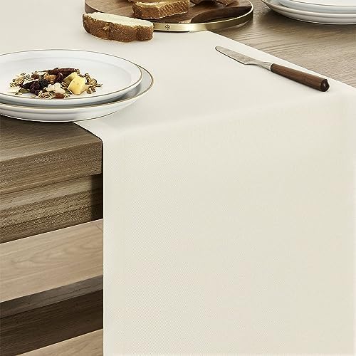 ZeeMart Basic Linen Style Table Runner, 14x60 Inch Ivory