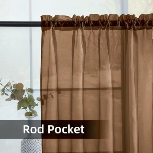 youleyar Solid Sheer Rod Pocket Curtain Voile Draperies 2 Panels White
