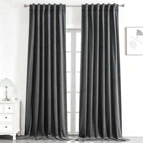 Benedeco Charcoal Gray Velvet Blackout Curtains 52x120, 2 Panels