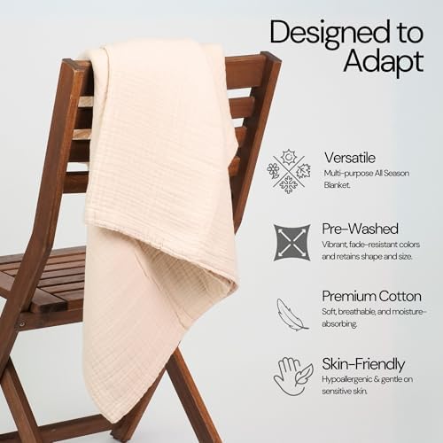 100% Cotton Gauze 50"X70" Large Throw 4 Layered Blanket- Parchment