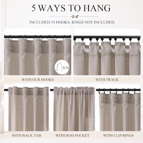 Jowels Oatmeal Linen Curtains 84 Inches Long 2 Panels for Living Room