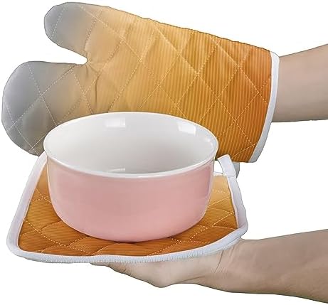 Quilted Cotton Terry Cloth Oven Mitt, Pot Holder Orange Grey Gradient