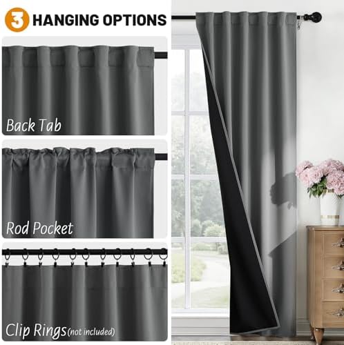 SimpleHome 100% Blackout 63 Inch Grey Curtains for Living Room