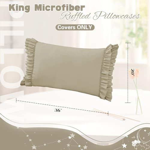 RUDONG M Ruffled Pillow Cases Set of 2, King, 20x36 Inches, Beige