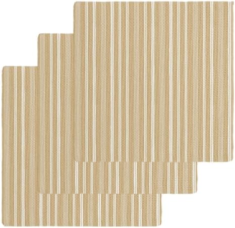 Brown Beige Striped Dish Towels Set, Waffle Weave Kitchen Towels