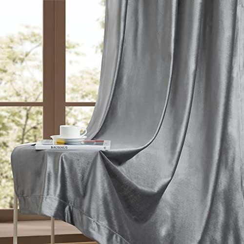 BULBUL Velvet Grey Blackout Curtains 120 inch Long for Living Room