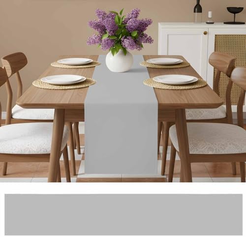 Grey Burlap Cotton Table Runner 72 Inches Long, Modern Pure Gray