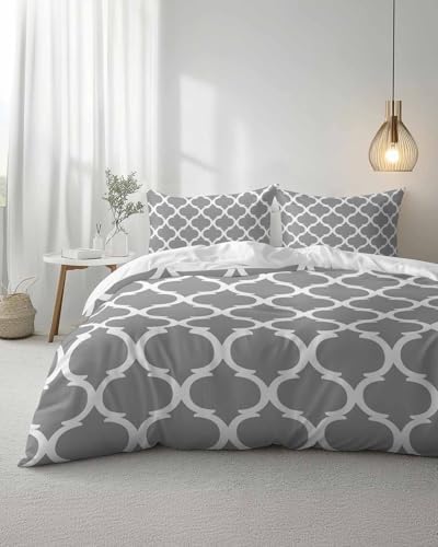 Duvet Cover Set Full, Rustic Morocco Lattice Pattern 3 Piece Bedding