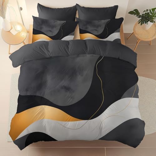 Grey Duvet Cover Set Queen Size - Minimalism Lines Abstraction Printed
