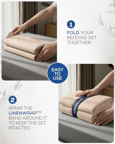 Luxury T1500 Twin Sheet Set with LinenWrap 3 Piece Soft Sheets - Beige
